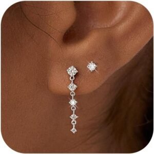 Gold Silver Earrings Set for Women  Gold Silver Plated Dangle Studs Hoop Huggie Earring Pack Multiple Piercing Dainty Cartilage Earring Hypoallergenic Trendy Cubic Zirconia CZ Earring Stack Jewelry Gifts