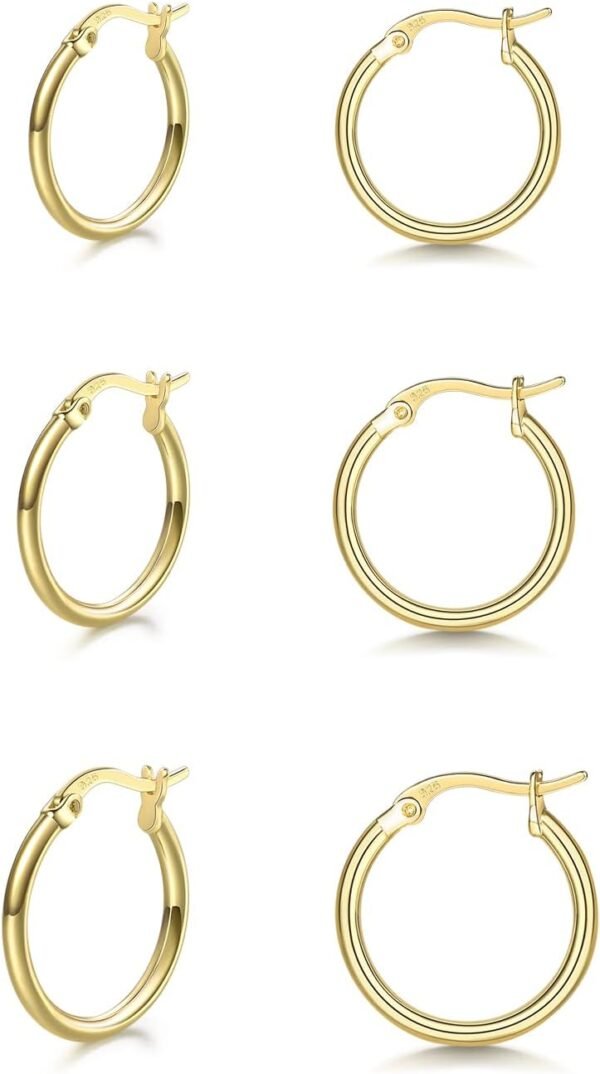 3 Pairs 925 Sterling Silver Hoop Earrings | Small White Gold Plated Hoop Earrings for Women (13mm,15mm,20mm??25mm,30mm,40mm,50mm,60mm)