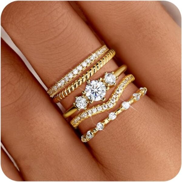 Stackable Rings for Women  Gold Plated Minimalist Non Tarnish Cubic Zirconia Thumb Ring Set Dainty Knuckle Ring Trendy Statement Stacking Rings Set Size 5-10
