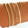 Gold/Silver Bracelets for Women, Real Gold Plated Bracelets Stack Trendy Jewelry Sets Stackable Snake Chain Figaro Paperclip Link Chain Adjustable Bracelet Pack Jewelry for Women