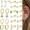 Hypoallergenic Flat Back Earrings  Gold Plated Cartilage Earring Sets for Multiple Piercing 20G Surgical Stainless Steel Earrings for Women Trendy Earring Stacks Small Hoop Flatback Stud Earrings