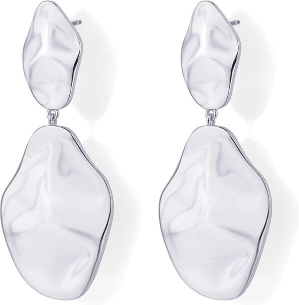 Gold Plated 925 Sterling Silver Posts Teardrop Statement Dangle Earrings | Lightweight Hammered Drop Dangle Earrings for Women