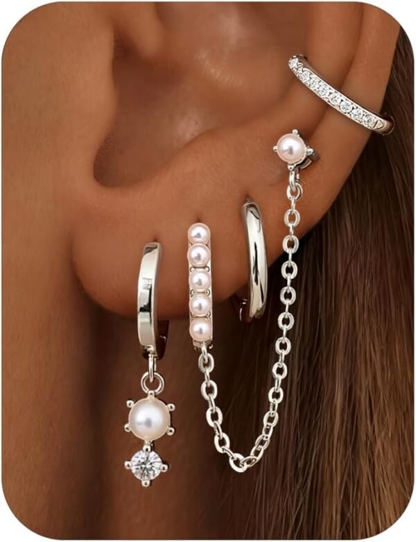 4 Pairs Small Hoop Earrings for Women Trendy  Gold Plated Chain Drop Earrings Set Hypoallergenic CZ Huggie Hoops Lightweight Cartilage Earring Stacks Women's Jewelry Gifts