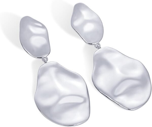 Gold Plated 925 Sterling Silver Posts Teardrop Statement Dangle Earrings | Lightweight Hammered Drop Dangle Earrings for Women