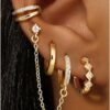4 Pairs Small Hoop Earrings for Women Trendy  Gold Plated Chain Drop Earrings Set Hypoallergenic CZ Huggie Hoops Lightweight Cartilage Earring Stacks Women's Jewelry Gifts