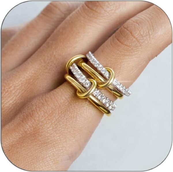 Gold Stackable Rings for Women Non Tarnish,   Gold Plated Cubic Zirconia Rings, Silver Gold Multi Ring Mixed Metals Stack Rings Set