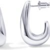 Gold Plated 925 Sterling Silver Post Statement Huggie Earrings | Gold Dome Hoop Earrings for Women