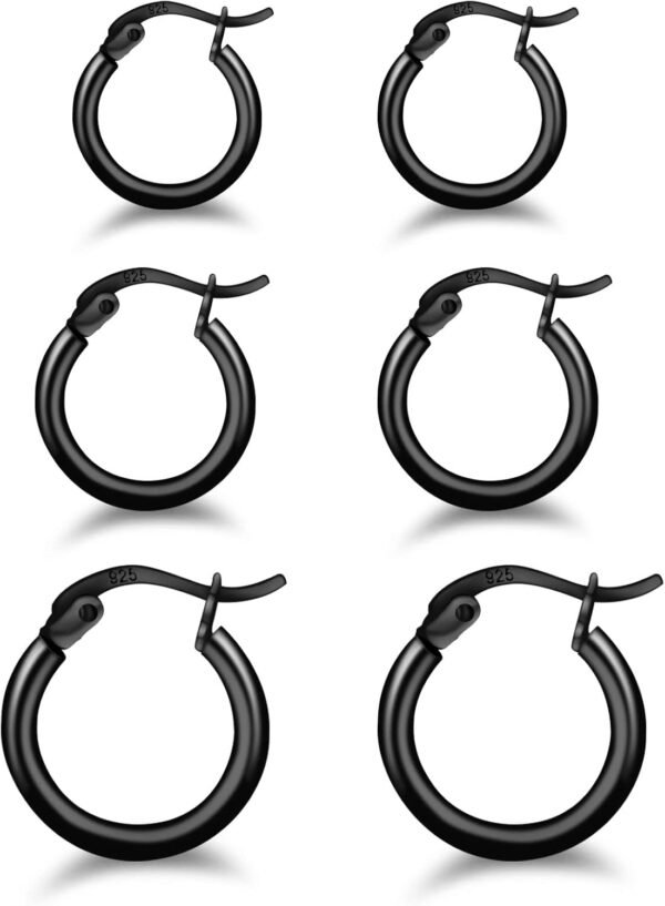 3 Pairs 925 Sterling Silver Hoop Earrings | Small White Gold Plated Hoop Earrings for Women (13mm,15mm,20mm??25mm,30mm,40mm,50mm,60mm)