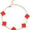 Gold Plated Clover Lucky Bracelet for Women White/Black/Red/Green Flower Four Leaf Link Bracelets Trendy Jewelry Gifts for Women