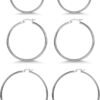 3 Pairs 925 Sterling Silver Hoop Earrings | Small White Gold Plated Hoop Earrings for Women (13mm,15mm,20mm??25mm,30mm,40mm,50mm,60mm)
