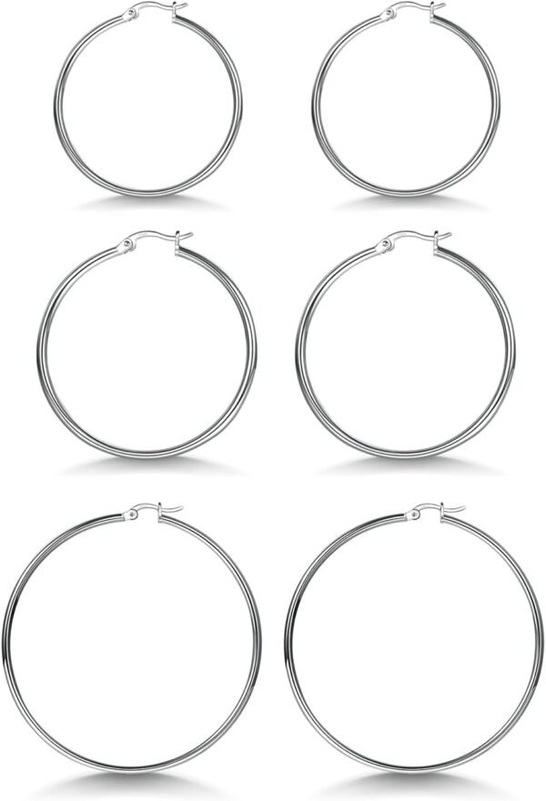 3 Pairs 925 Sterling Silver Hoop Earrings | Small White Gold Plated Hoop Earrings for Women (13mm,15mm,20mm??25mm,30mm,40mm,50mm,60mm)