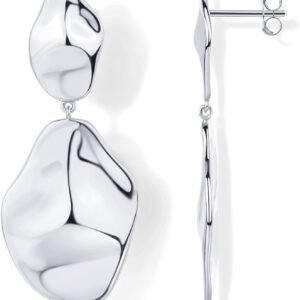 Gold Plated 925 Sterling Silver Posts Teardrop Statement Dangle Earrings | Lightweight Hammered Drop Dangle Earrings for Women