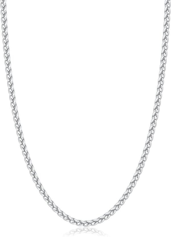 Silver Wheat Chain/ Plated Gold Chain Necklace for Men, 2.5mm 3mm Chains for Men, Stainless Steel Necklace Chains for Men and Women, Mens Chain Necklace 16 18 20 22 24 26 Inch