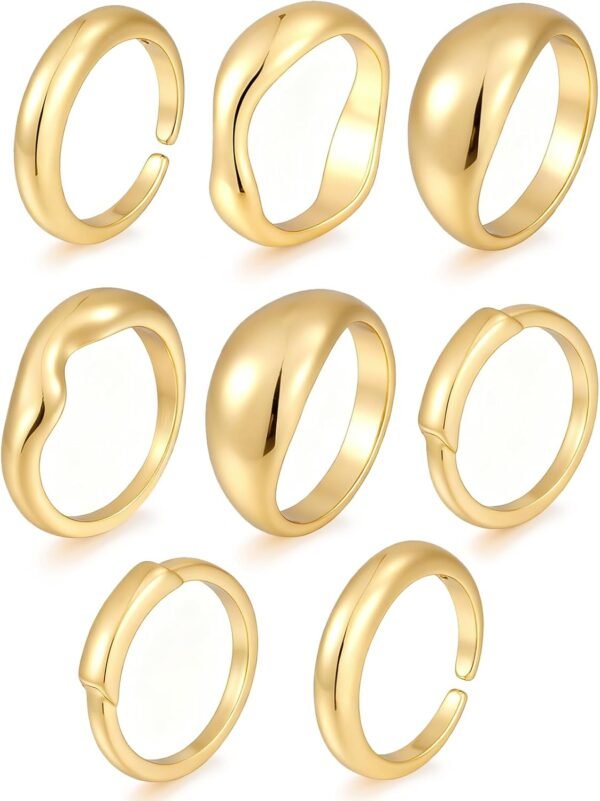 Chunky Gold Stackable Rings for Women Non Tarnish,   Gold-Plated Statement Open Stacking Rings, Knuckle Band Ring Set