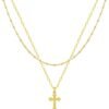 Cross Necklace for Women  Gold Silver Plated Dainty Small Cross Pendant Choker Simple Trendy Cute Cross Charm Chain Necklace Easter Basket Stuffers Baptism Religious Faith Jewelry Gift