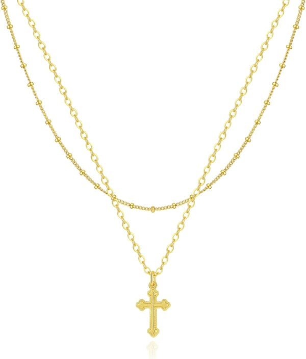 Cross Necklace for Women  Gold Silver Plated Dainty Small Cross Pendant Choker Simple Trendy Cute Cross Charm Chain Necklace Easter Basket Stuffers Baptism Religious Faith Jewelry Gift