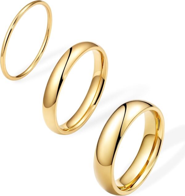Gold Band Rings for Women Men Non Tarnish, Wedding  Gold Plated Stackable Ring Set for Couples, Dainty Thin Plain Simple Promise Dome Band Thumb Pinky 1mm 3mm 5mm Jewelry Gift Comfort Fit Size 3-13