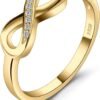 White Yellow Rose Gold Plated 925 Sterling Silver Rings for Women, Cubic Zirconia Promise Rings for Her, Stackable Wedding Bands Rings for Women Infinity Forever Love Knot Ring