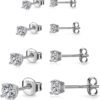 925 Sterling Silver Stud earrings Set | White Gold Plated Hypoallergenic Stud Earrings | Cubic Zirconia Stud Earrings for Women (2mm,3mm,4mm,5mm,6mm,7mm) 8 CZ colors options