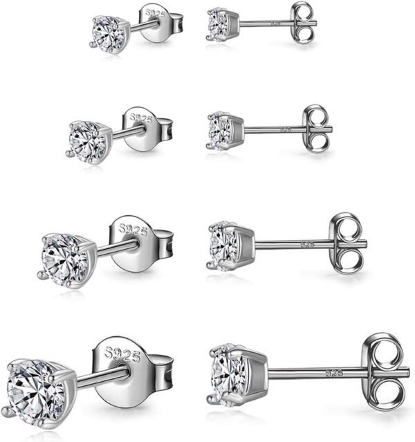 925 Sterling Silver Stud earrings Set | White Gold Plated Hypoallergenic Stud Earrings | Cubic Zirconia Stud Earrings for Women (2mm,3mm,4mm,5mm,6mm,7mm) 8 CZ colors options