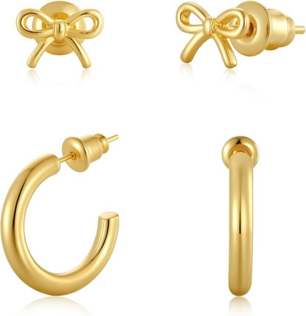 Gold Hoop Earrings Set for Women Trendy,  Gold Plated Chunky Hypoallergenic Small Diamond Cartilage Hoops Cute Cubic Zirconia Dangle Stud Earrings Jewelry Gifts