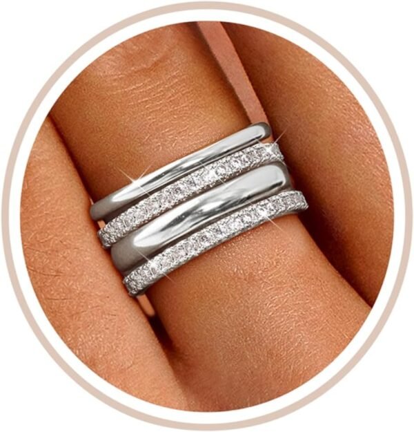 Stackable Rings for Women Non Tarnish  Gold Plated Dainty Cubic Zirconia Rings Minimalist Stacking Thumb Ring Set Thin Statement Promise Wedding Bands Engagement Ring Stack Size 5-10