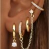 4 Pairs Small Hoop Earrings for Women Trendy  Gold Plated Chain Drop Earrings Set Hypoallergenic CZ Huggie Hoops Lightweight Cartilage Earring Stacks Women's Jewelry Gifts