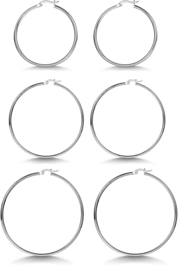 3 Pairs 925 Sterling Silver Hoop Earrings | Small White Gold Plated Hoop Earrings for Women (13mm,15mm,20mm??25mm,30mm,40mm,50mm,60mm)
