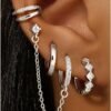 4 Pairs Small Hoop Earrings for Women Trendy  Gold Plated Chain Drop Earrings Set Hypoallergenic CZ Huggie Hoops Lightweight Cartilage Earring Stacks Women's Jewelry Gifts