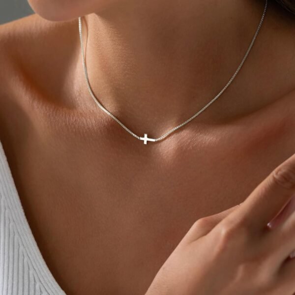 Cross Necklace for Women  Gold Silver Plated Dainty Small Cross Pendant Choker Simple Trendy Cute Cross Charm Chain Necklace Easter Basket Stuffers Baptism Religious Faith Jewelry Gift