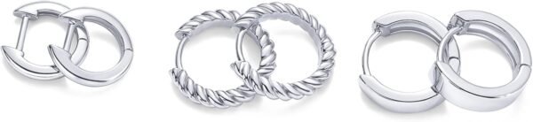 Yellow Gold Plated 925 Sterling Silver Posts Three Pairs Small Hoop Earrings for Women - Statement Gold Hoop Earrings Set - Cubic Zirconia Rope Teardrop Chunky Huggie Earscape Piercings