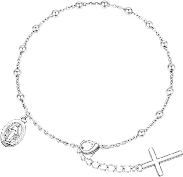 Silver Plated Bracelets for Women Non Tarnish,Silver Cross Bracelets for Wome,Womens Silver Plated Bracelet Waterproof Cross Bead Charm Link Chain Bracelet Jewelry Gifts for Womens Trendy
