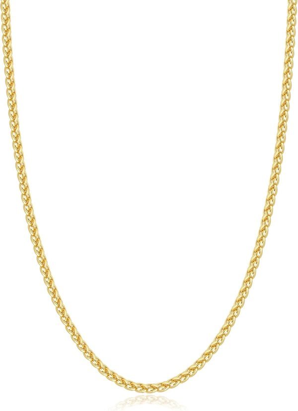 Silver Wheat Chain/ Plated Gold Chain Necklace for Men, 2.5mm 3mm Chains for Men, Stainless Steel Necklace Chains for Men and Women, Mens Chain Necklace 16 18 20 22 24 26 Inch