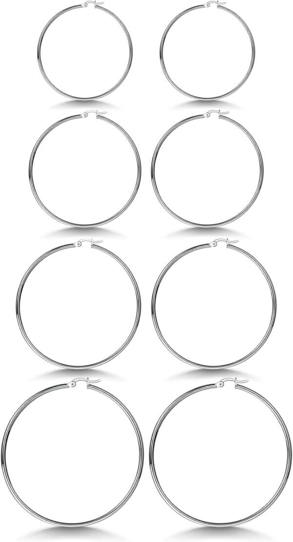 3 Pairs 925 Sterling Silver Hoop Earrings | Small White Gold Plated Hoop Earrings for Women (13mm,15mm,20mm??25mm,30mm,40mm,50mm,60mm)