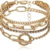 Gold-plated Bracelets for Women Dainty Boho Stackable Bracelet Set Chunky Layered Link Bangle for Women