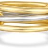 Gold Plated Stackable Rings, 3 Ring Set with CZ Cubic Zirconia, Gold & Silver Stacked, Interlocking Band for Women Statement