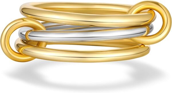 Gold Plated Stackable Rings, 3 Ring Set with CZ Cubic Zirconia, Gold & Silver Stacked, Interlocking Band for Women Statement