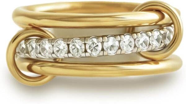 Gold Stackable Rings for Women Non Tarnish,   Gold Plated Cubic Zirconia Rings, Silver Gold Multi Ring Mixed Metals Stack Rings Set