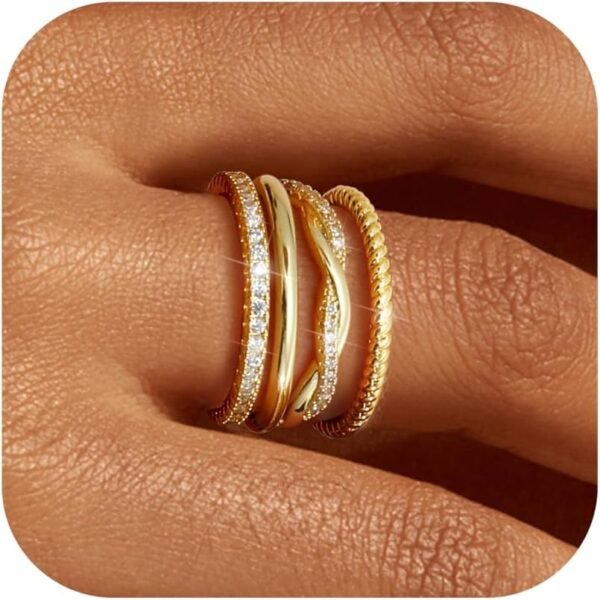 Stackable Rings for Women Non Tarnish Dainty  Gold Plated Stackable Thin Rings Cubic Zirconia Thumb Ring Set Trendy Statement Promise Wedding Bands Engagement Rings for Women Size 5-10
