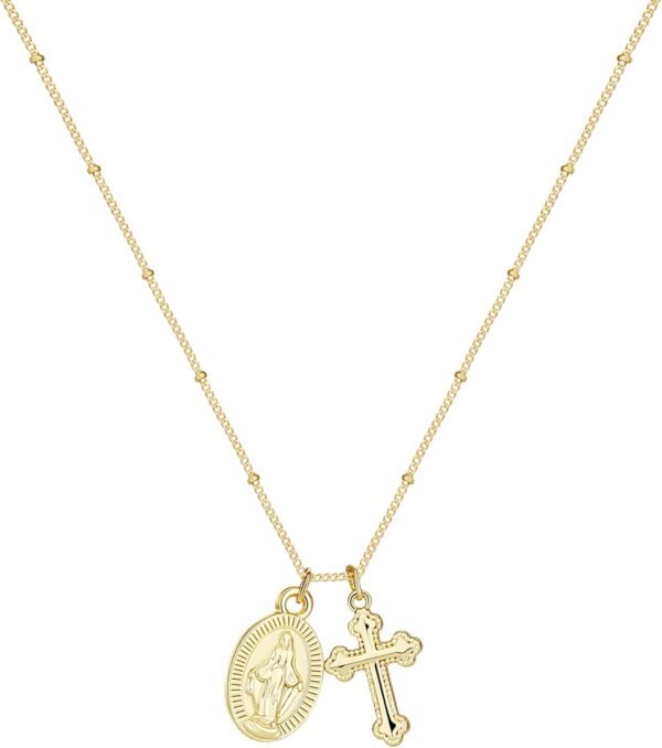 Cross Necklace for Women  Gold Silver Plated Dainty Small Cross Pendant Choker Simple Trendy Cute Cross Charm Chain Necklace Easter Basket Stuffers Baptism Religious Faith Jewelry Gift