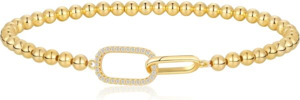 Gold Bracelets for Women, Cute  Gold/Silver Plated Stretch Beaded Bracelets for Women Trendy Stackable Charm Bracelet Dainty Adjustable Waterproof Non Tarnish Jewelry Gifts for Her