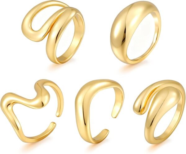 Chunky Gold Stackable Rings for Women Non Tarnish,   Gold-Plated Statement Open Stacking Rings, Knuckle Band Ring Set