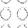 3 Pairs 925 Sterling Silver Hoop Earrings | Small White Gold Plated Hoop Earrings for Women (13mm,15mm,20mm??25mm,30mm,40mm,50mm,60mm)