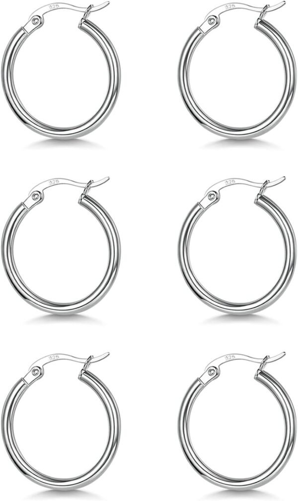 3 Pairs 925 Sterling Silver Hoop Earrings | Small White Gold Plated Hoop Earrings for Women (13mm,15mm,20mm??25mm,30mm,40mm,50mm,60mm)