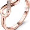 White Yellow Rose Gold Plated 925 Sterling Silver Rings for Women, Cubic Zirconia Promise Rings for Her, Stackable Wedding Bands Rings for Women Infinity Forever Love Knot Ring