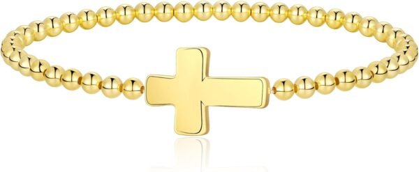 Gold Bracelets for Women, Cute  Gold/Silver Plated Stretch Beaded Bracelets for Women Trendy Stackable Charm Bracelet Dainty Adjustable Waterproof Non Tarnish Jewelry Gifts for Her