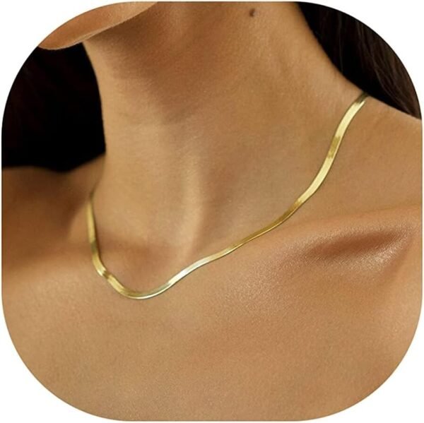 Gold Plated Necklaces for Women, Dainty Gold Herringbone Choker Necklace Thin Layered Snake Chain Jewelry for Gifts
