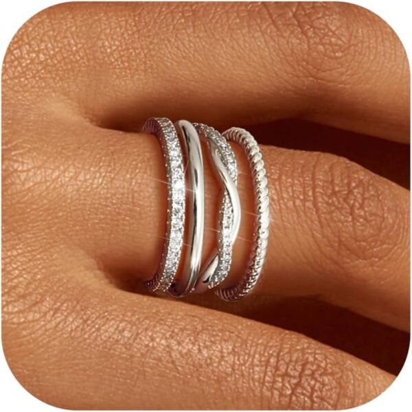 Stackable Rings for Women Non Tarnish Dainty  Gold Plated Stackable Thin Rings Cubic Zirconia Thumb Ring Set Trendy Statement Promise Wedding Bands Engagement Rings for Women Size 5-10
