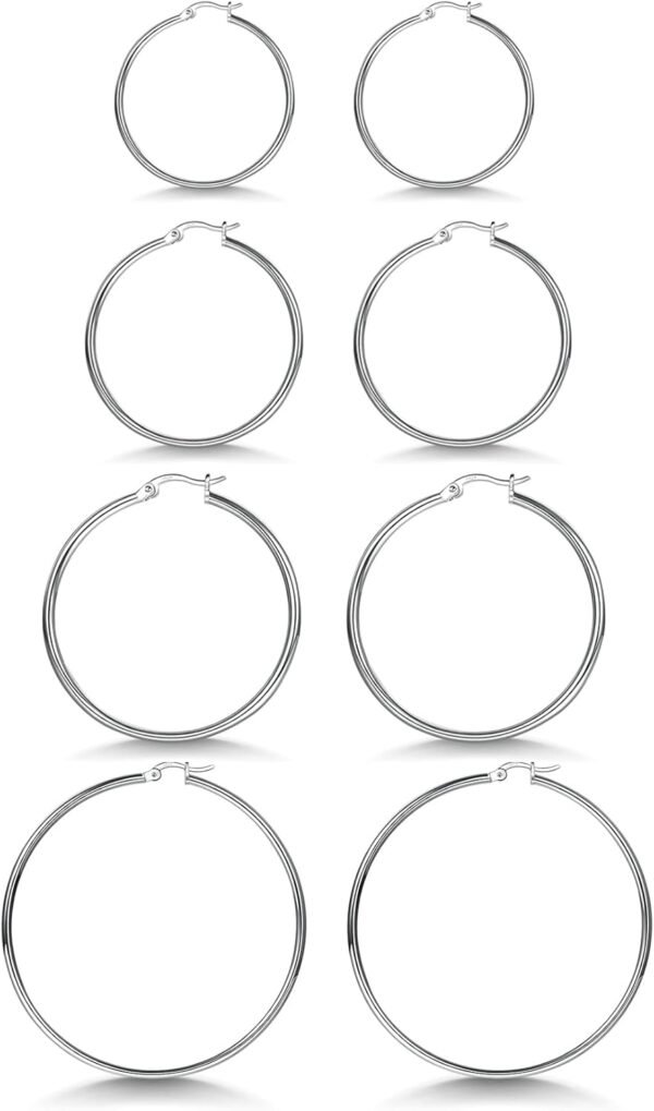 3 Pairs 925 Sterling Silver Hoop Earrings | Small White Gold Plated Hoop Earrings for Women (13mm,15mm,20mm??25mm,30mm,40mm,50mm,60mm)