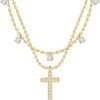 Cross Necklace for Women  Gold Silver Plated Dainty Small Cross Pendant Choker Simple Trendy Cute Cross Charm Chain Necklace Easter Basket Stuffers Baptism Religious Faith Jewelry Gift
